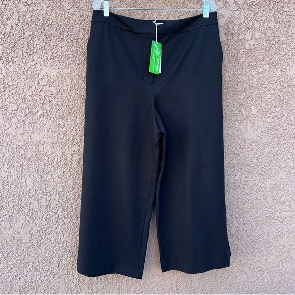 NEW! Boden Wide Leg Jersey Stretch Double-knit Crop Pants Women 14 Black Trouser